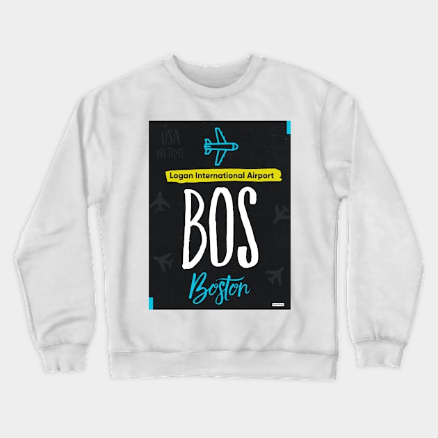 BOS BOSTON airport tag Crewneck Sweatshirt by Woohoo